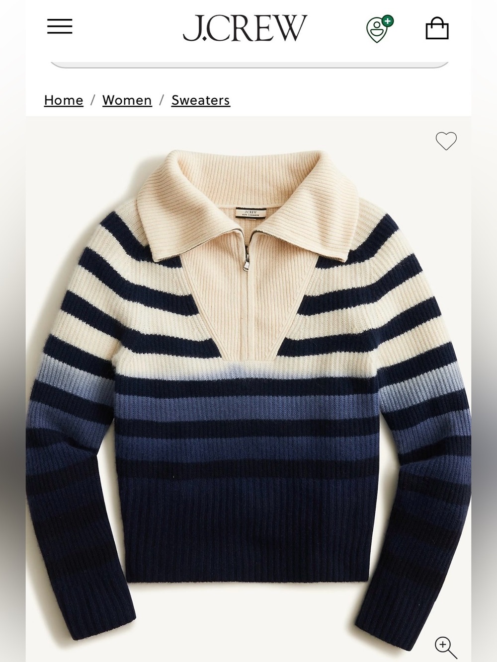 J. Crew 100% Cashmere Half-Zip Sweater in Ombré Stripe {Cream to Blue} size S